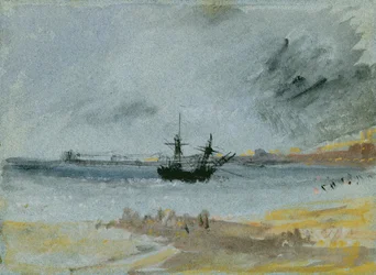 Ship Aground, Brighton, 1830 (czarny tusz, wc i kolor nadwozia na papierze)